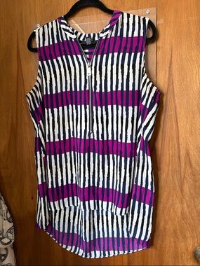 Alfani Sleeveless Half Zip-Front Striped Top